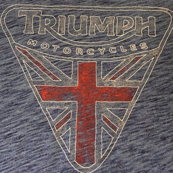 Triumph Lucky Brand Mens XL Shirt Short Sleeve Blue Burnout Graphic Logo Patch - Picture 5 of 9
